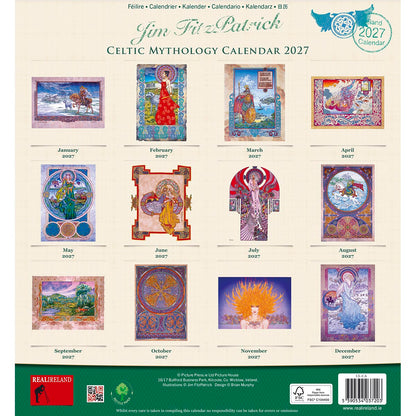 Celtic Mythology Calendar 2027 cover with grid of months and decorative artwork across a cream background.