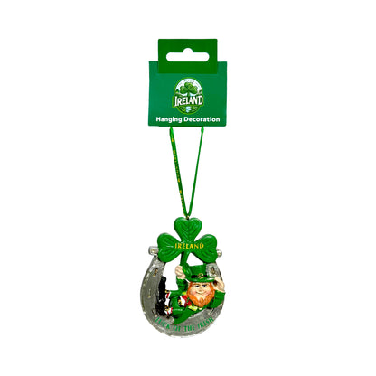 Leprechaun On Horseshoe With Shamrock Decoration