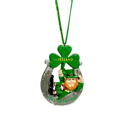 Leprechaun On Horseshoe With Shamrock Decoration