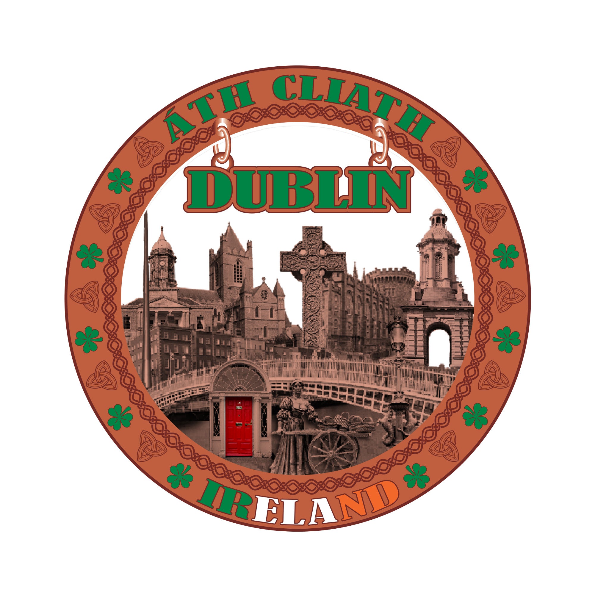 Round Dublin Wording Hanging Metal Magnet