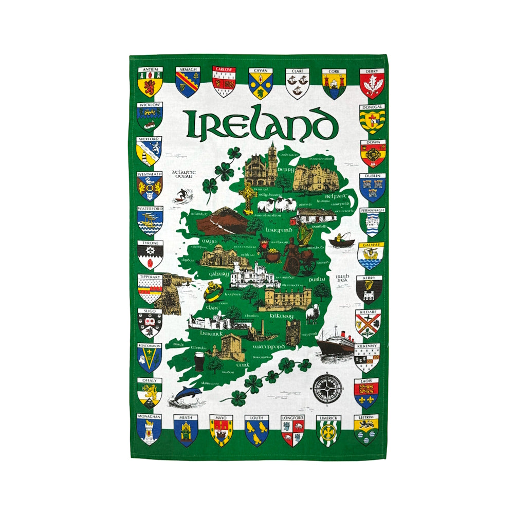 Ireland Map & County Shields Tea Towel