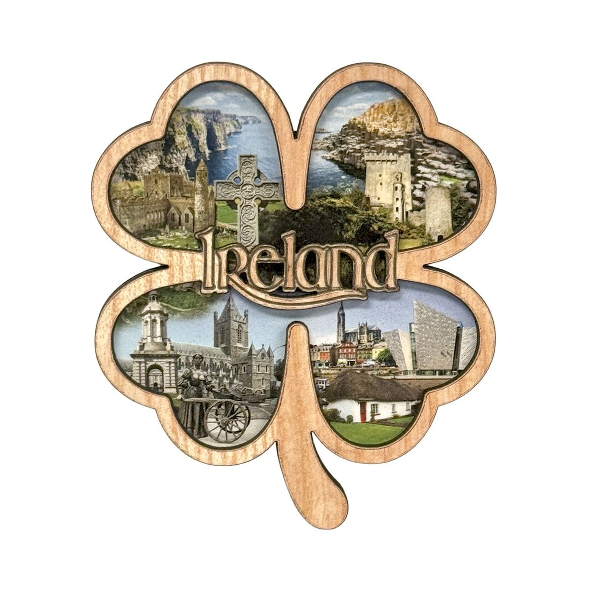Ireland Four Leaf Clover Wood Magnet
