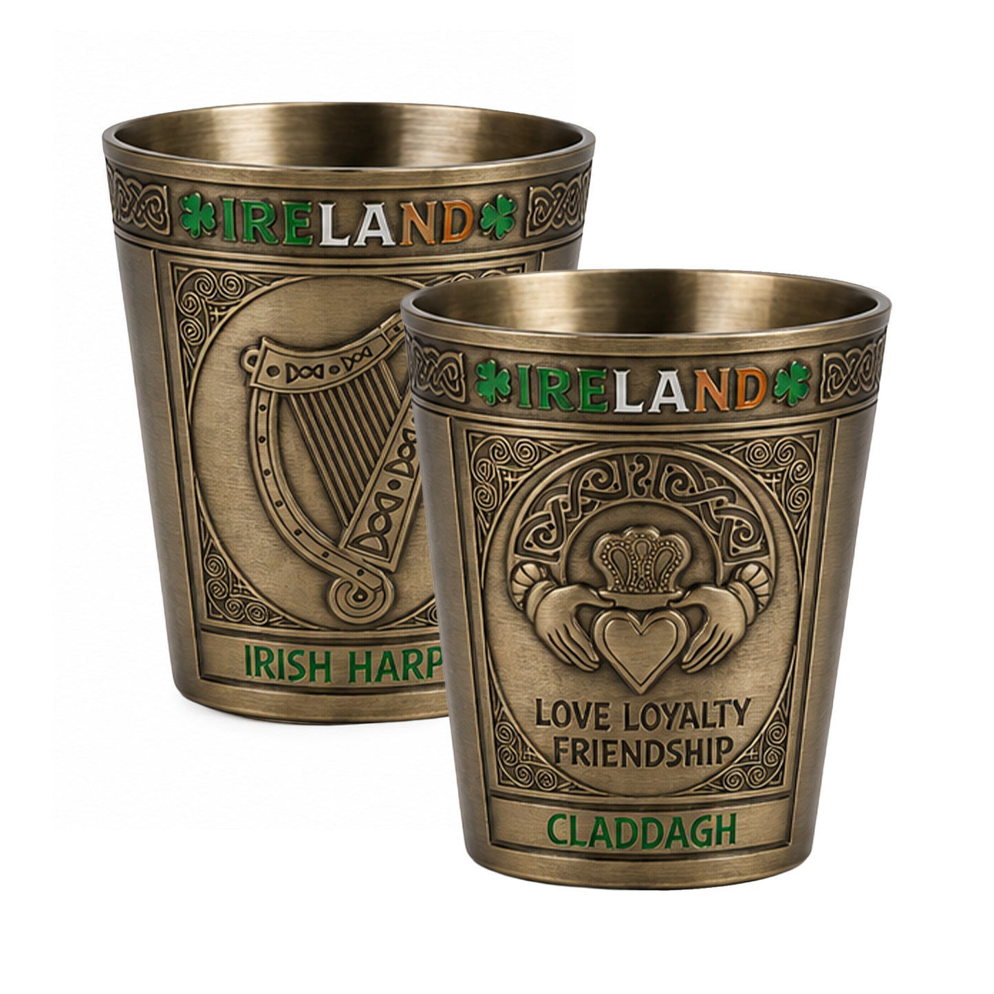 Ireland Harp Claddagh Cross Gold Metal Shot Glass