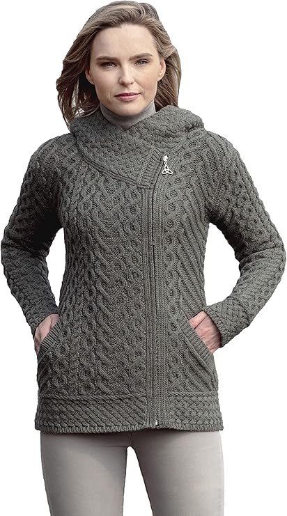 Women's Cable Knit Comfortable Side Zip Hoodie