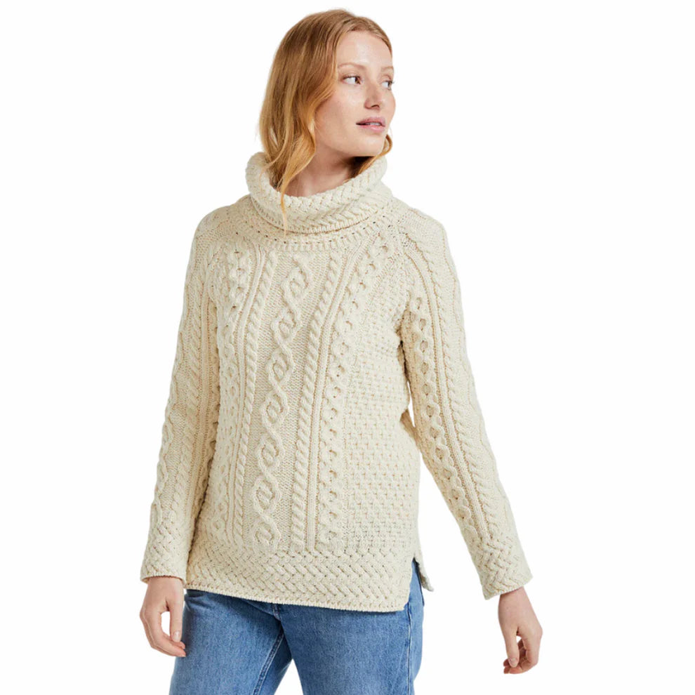 Ladies Vented Roll Neck Natural Tunic Sweater