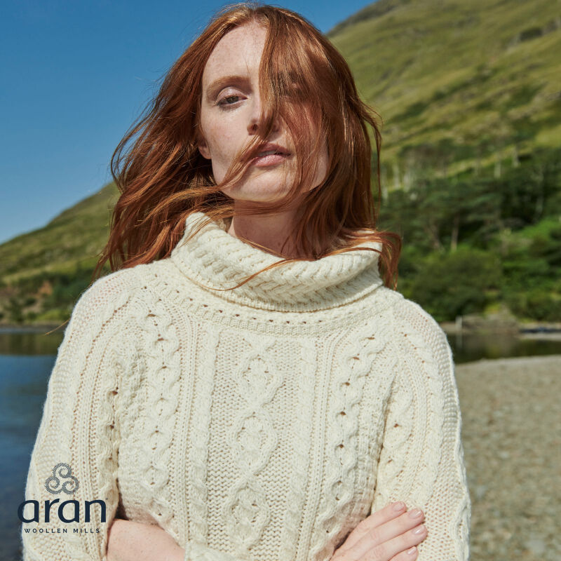 Ladies Vented Roll Neck Natural Tunic Sweater 
