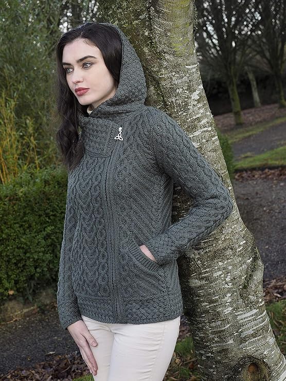 Women's Cable Knit Comfortable Side Zip Hoodie 