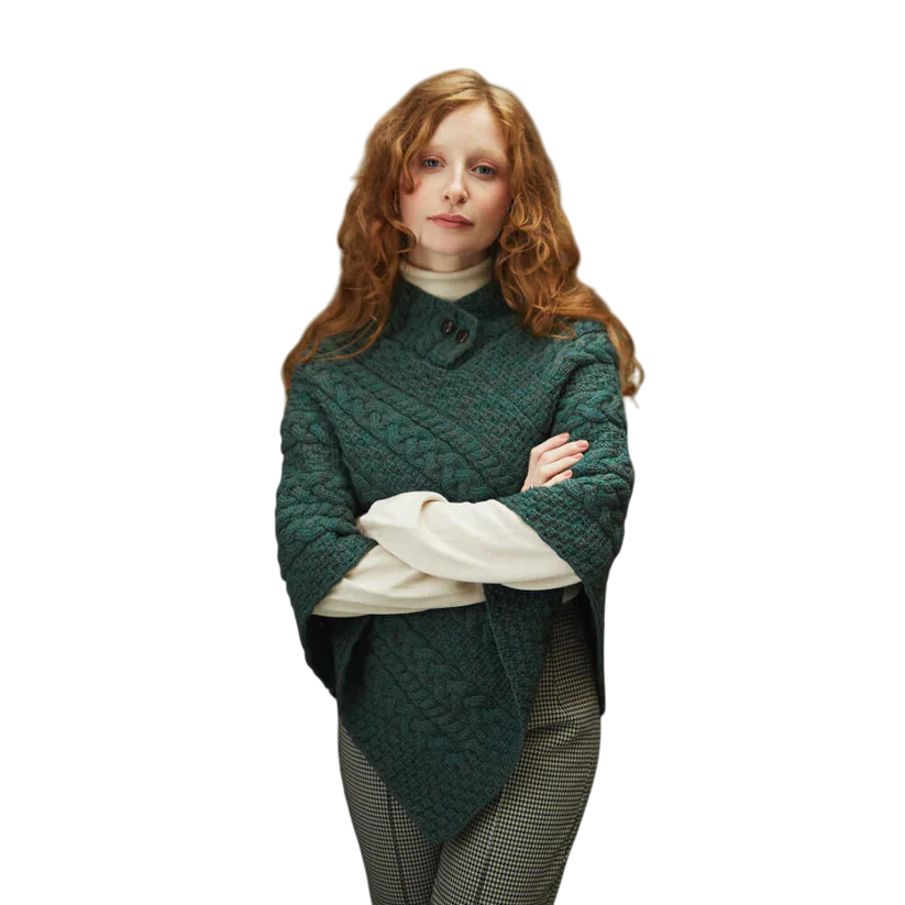 Ladies Aran Connemara Green Poncho