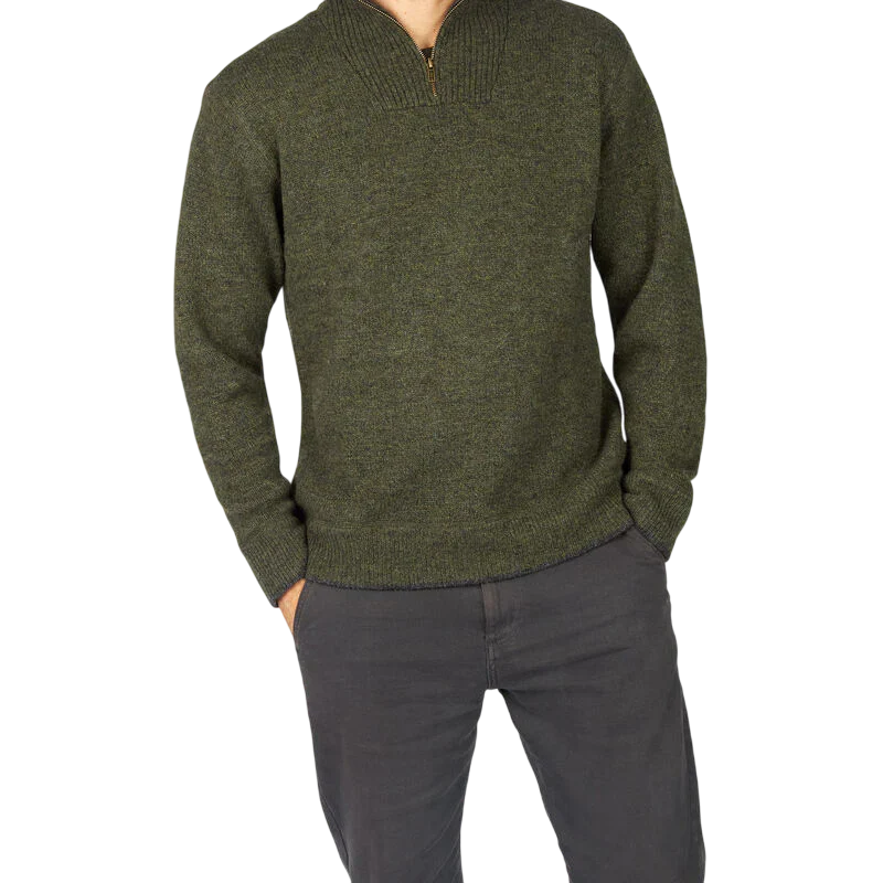 Men's Lambswool Half Zip Knit Green Sweater