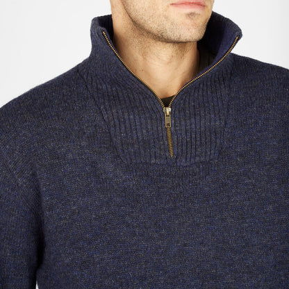 Men's Lambswool Half Zip Aran Navy Jumper