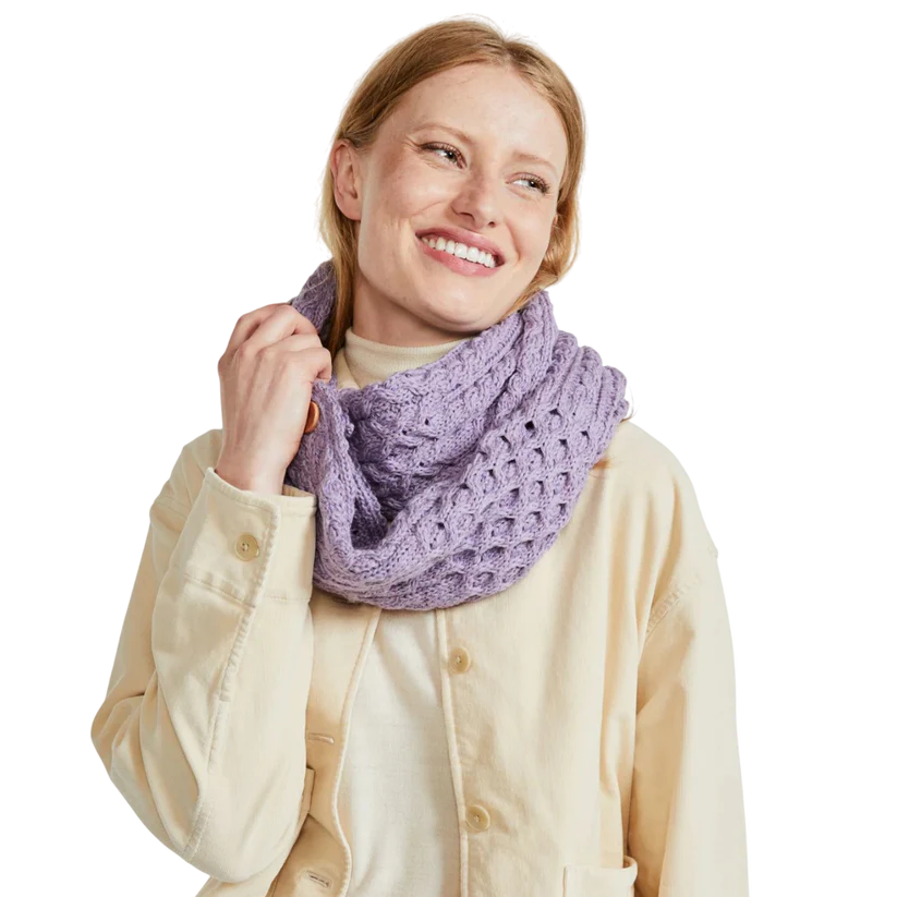 Ladies Buttoned Aran Lilac Snood Scarf