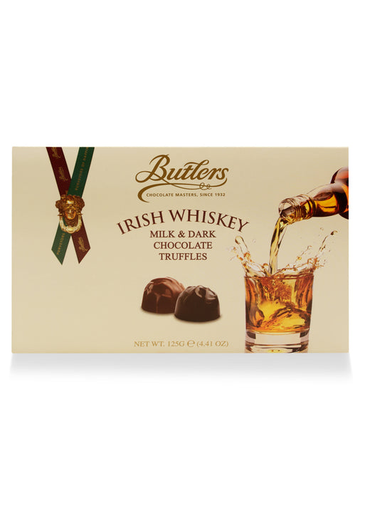 Box of Butlers Irish whiskey milk and dark chocolate truffles with whiskey splash