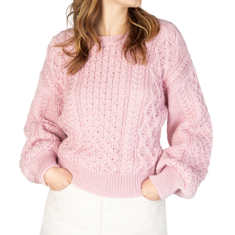 Ladies Honeysuckle Cropped Aran Pink Sweater