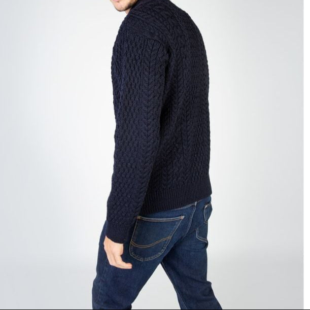 Men's  Aran Textured Zipper Navy Cardigan 