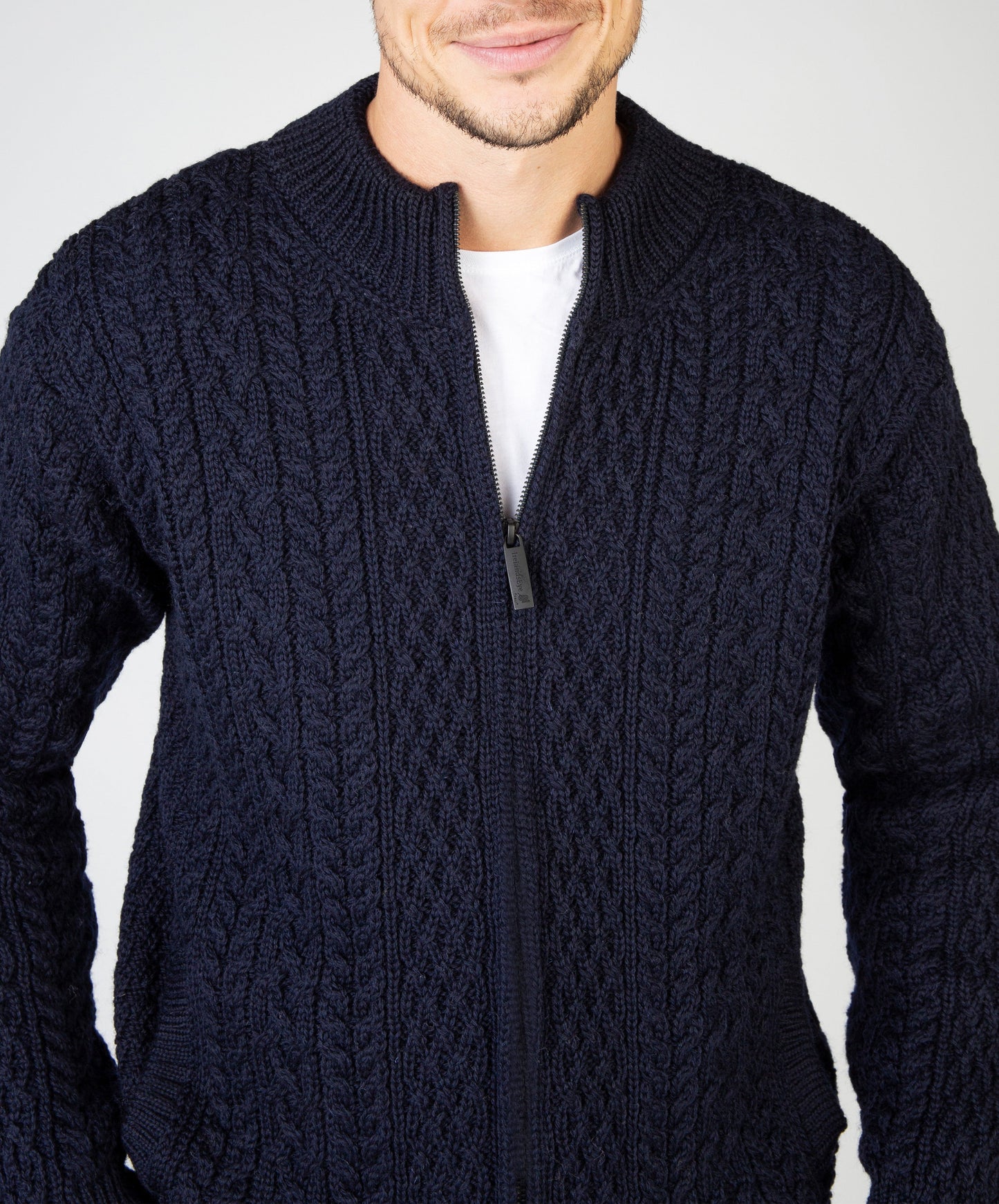 Men's  Aran Textured Zipper Navy Cardigan