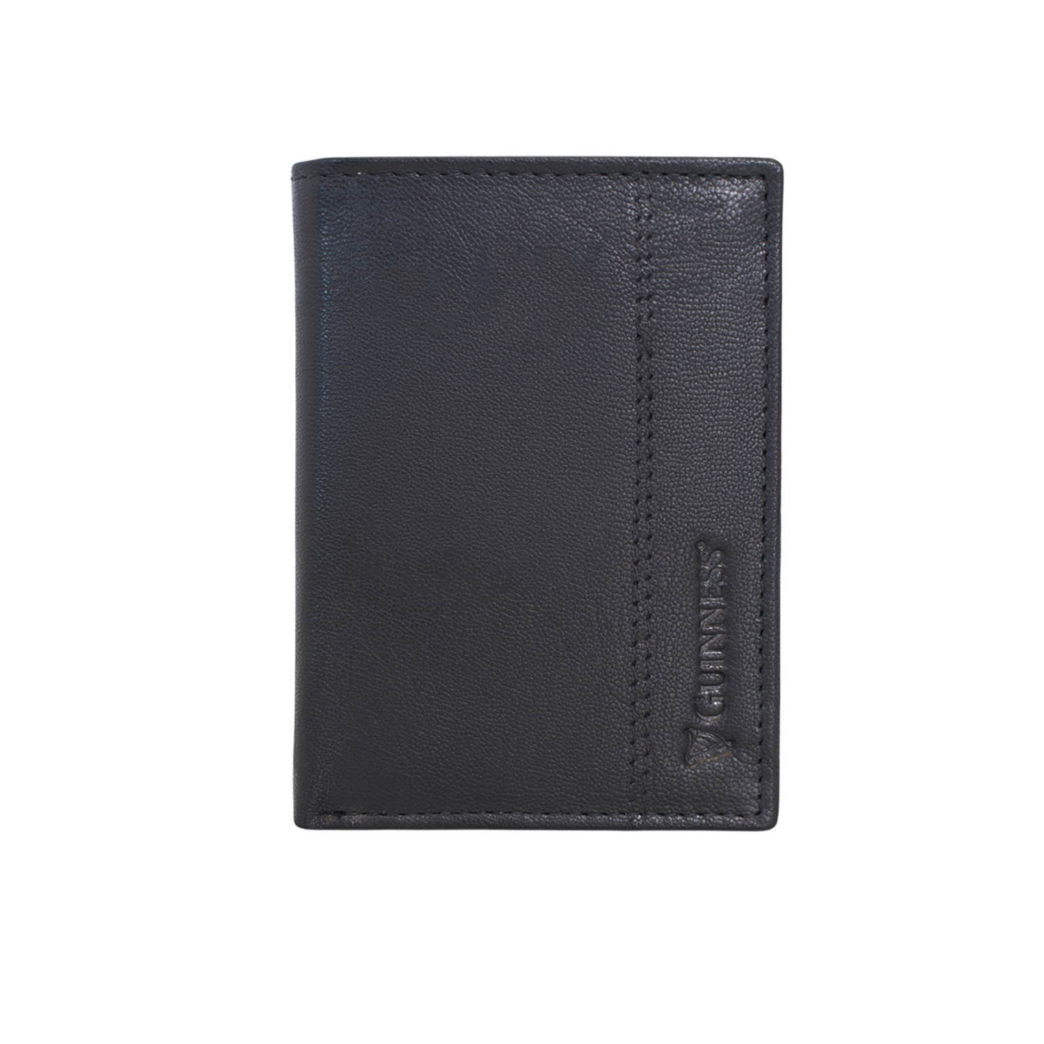 Guinness branded black leather six slot card wallet in landscape orientation.