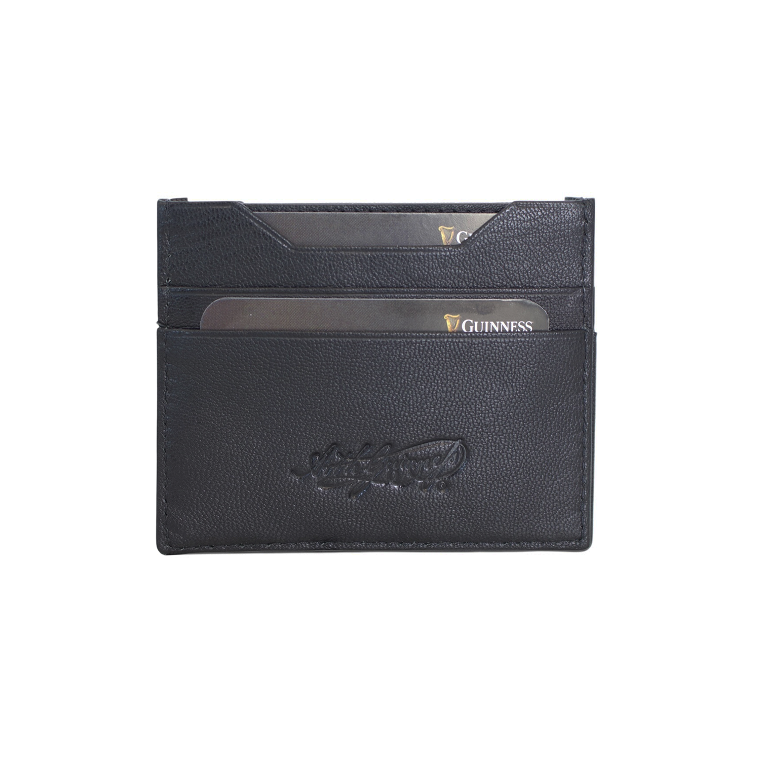 Guinness black leather slip wallet with card slots and embossed logo.