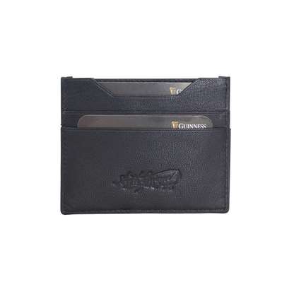 Guinness black leather slip wallet with card slots and embossed logo.