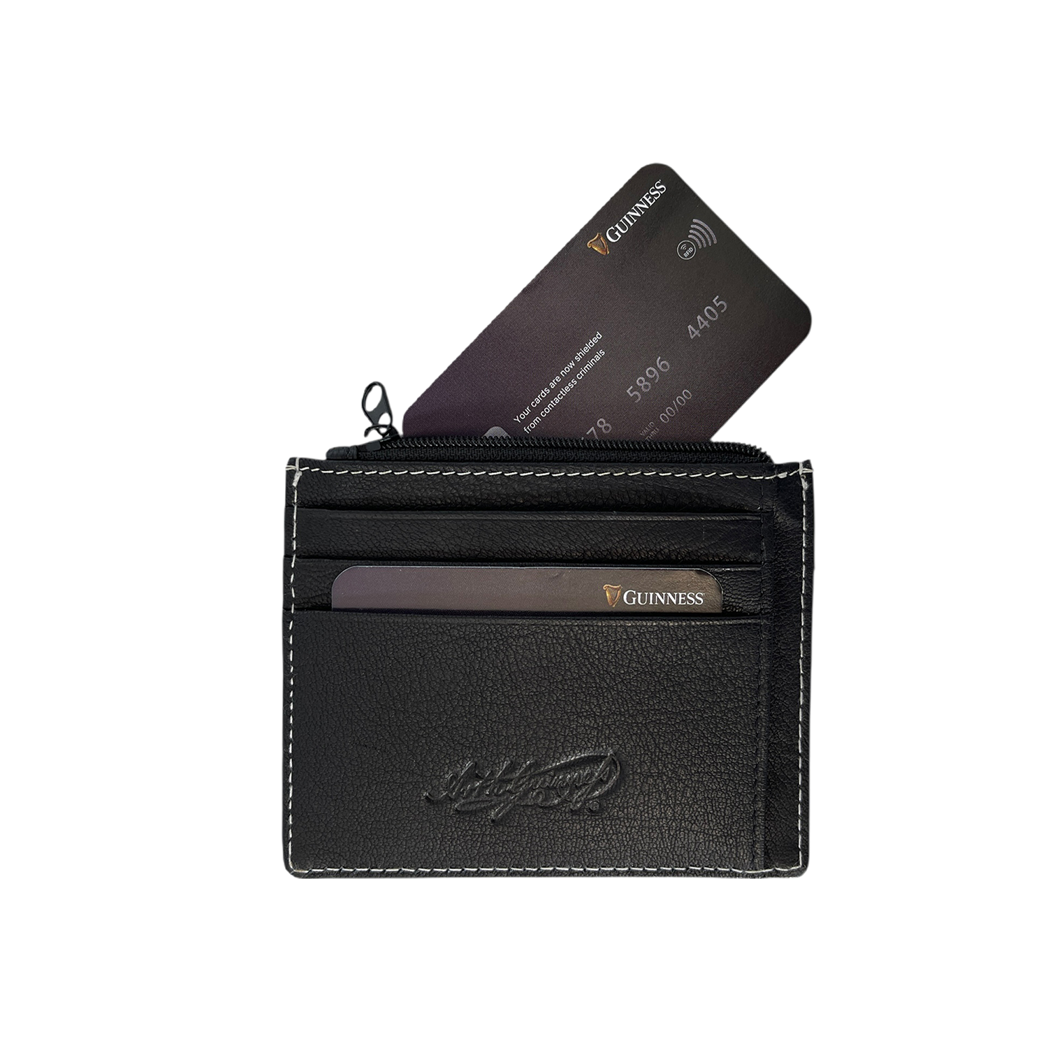 Guinness black zip card holder with a zip pocket and multiple slots.