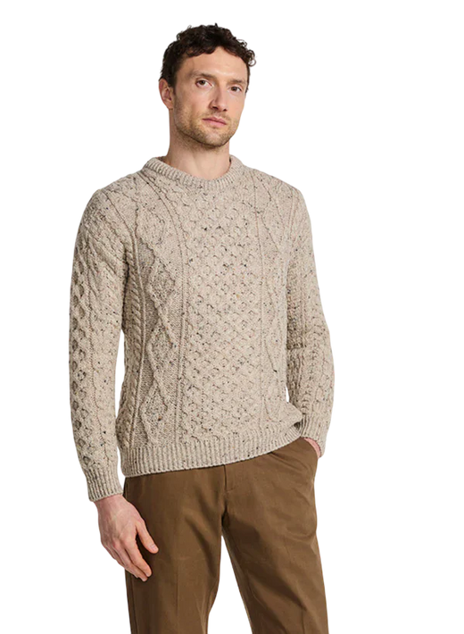 Men's Crewneck Worsted Aran Wool Oatmeal Fleck Sweater
