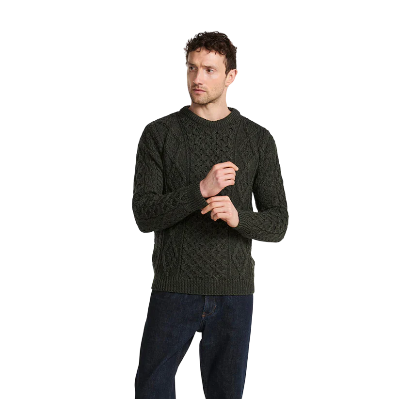 Men's Crewneck Worsted Aran Wool Charcoal Sweater