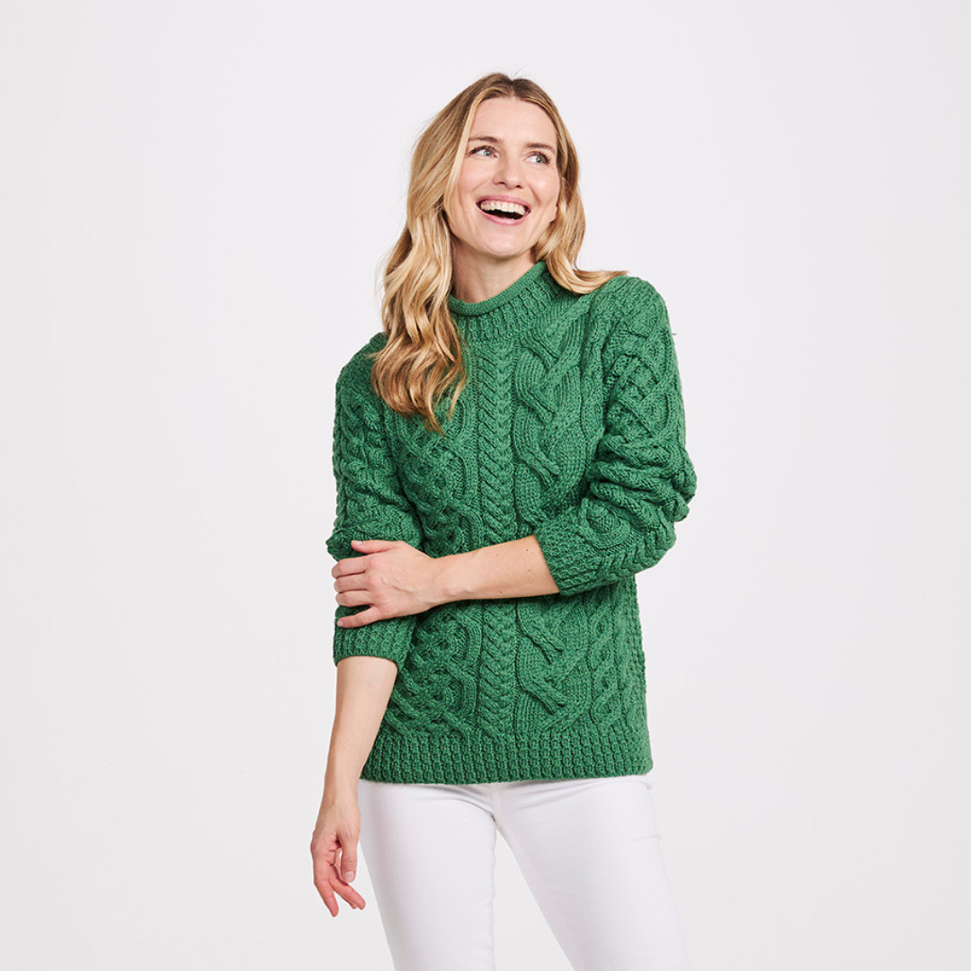 Ladies Asymmetrical Roll Neck Green Sweater 