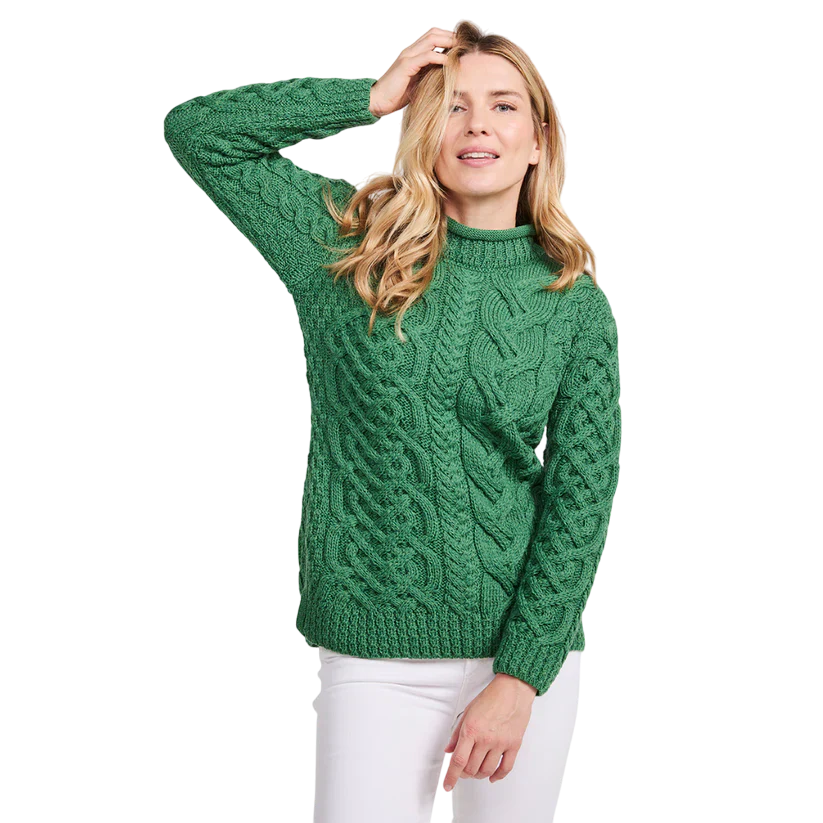 Ladies Asymmetrical Roll Neck Green Sweater