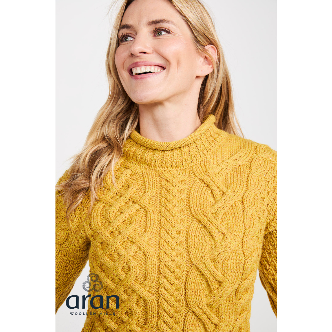 Ladies Asymmetrical Roll Neck  Mustard Sweater 