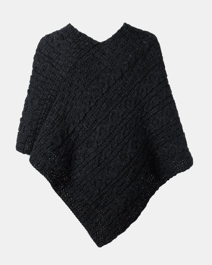 Ladies Aran Poncho With Button Detail Charcoal