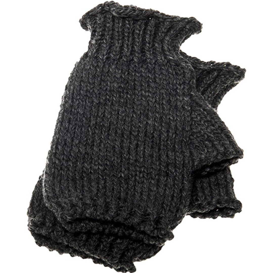 Ladies Nepped Wool Charcoal Fingerless Mittens 