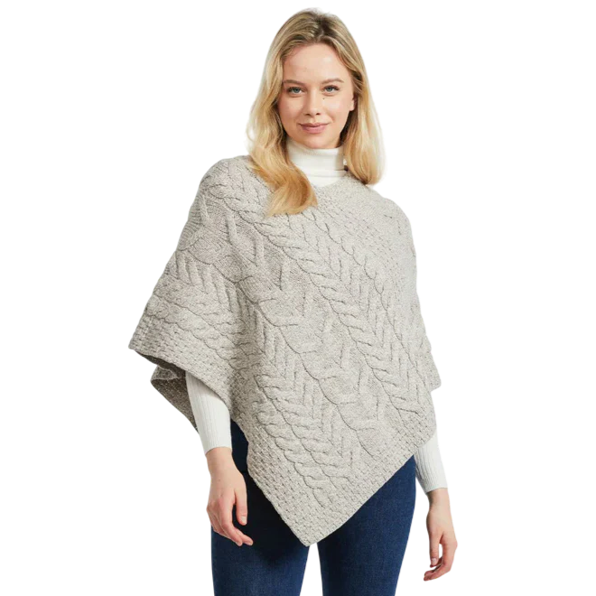 Ladies Triangular Aran Poncho Oat