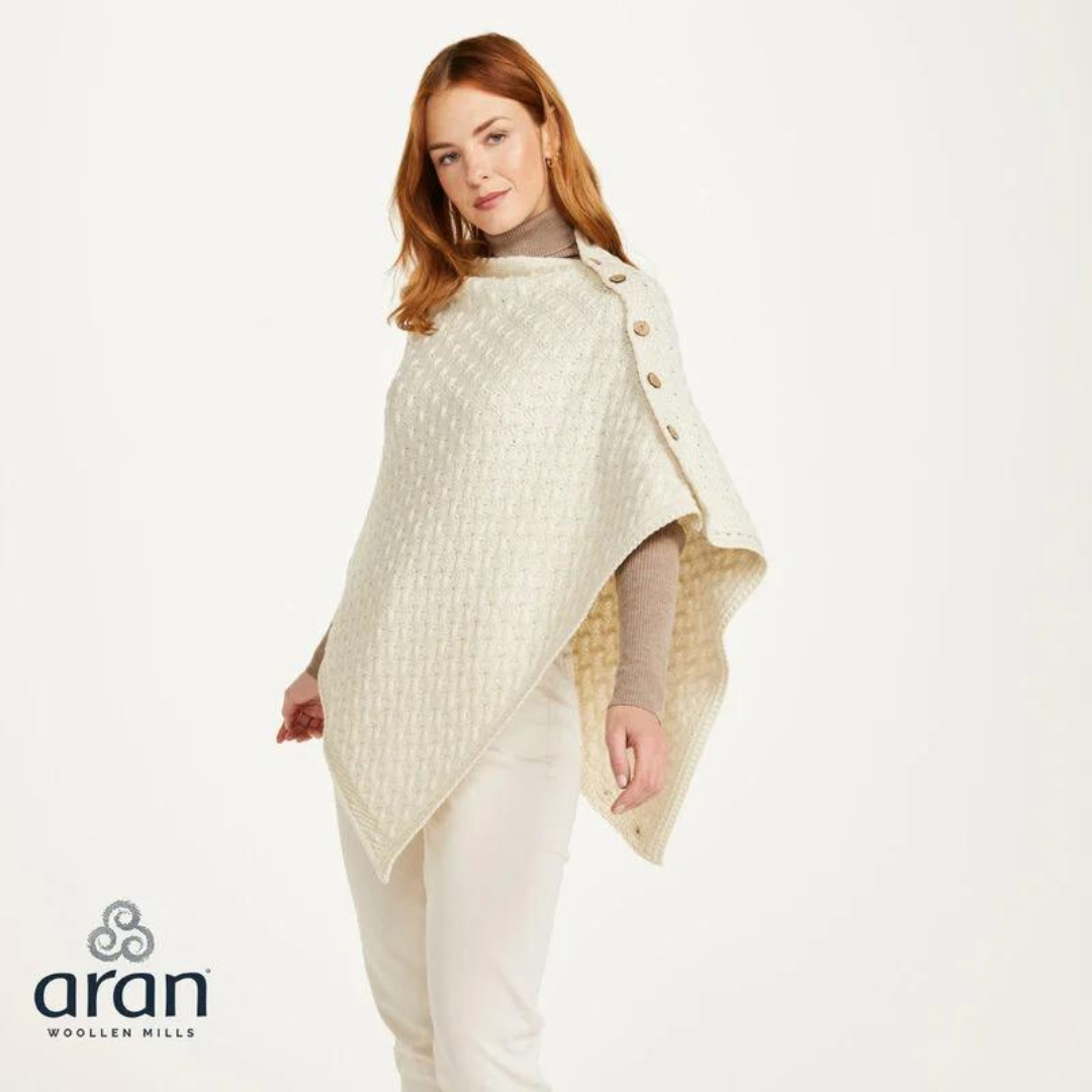 Ladies Aran Super Soft Merino Natural Poncho 