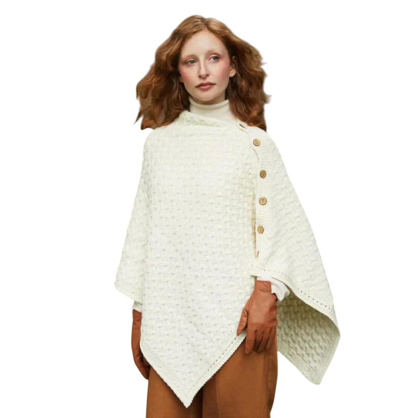 Ladies Aran Super Soft Merino Natural Poncho