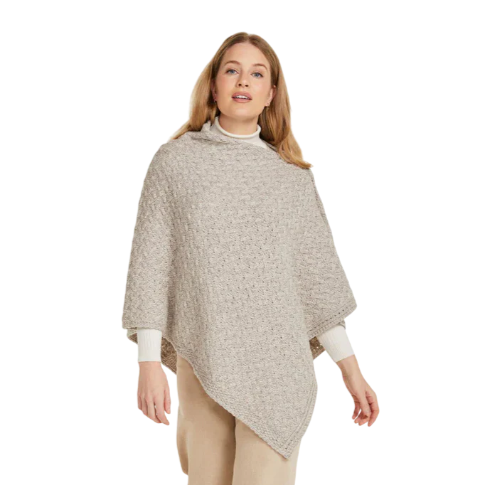 Ladies Aran Super Soft Merino Oatmeal Poncho