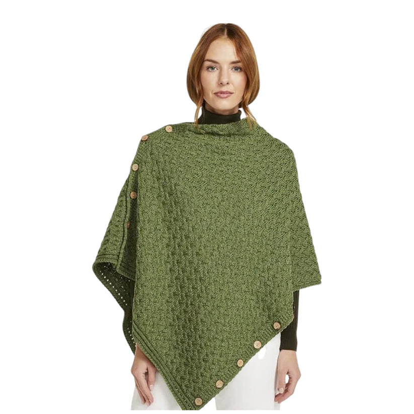 Ladies Aran Super Soft Merino Green Poncho
