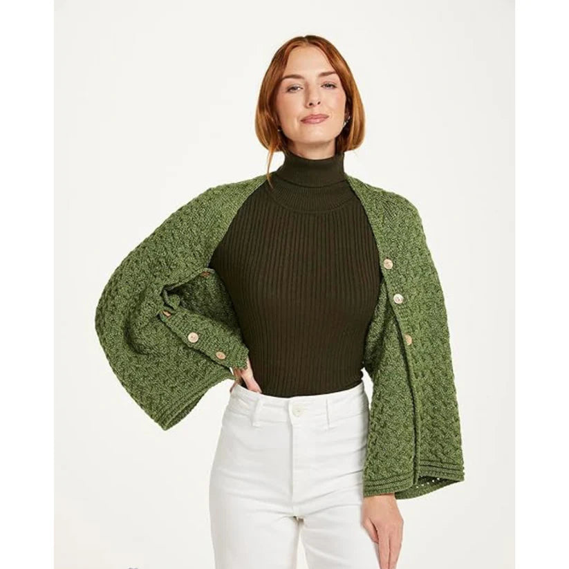 Ladies Aran Super Soft Merino Green Poncho 