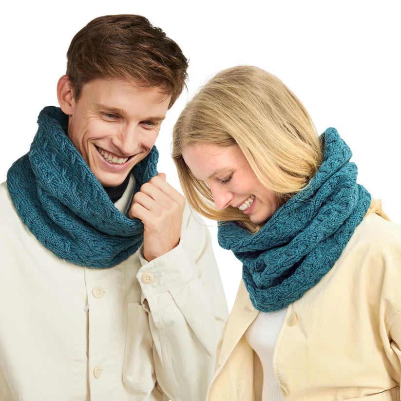 Unisex Merino Wool Infinity Cabled  Sea Blue Snood 