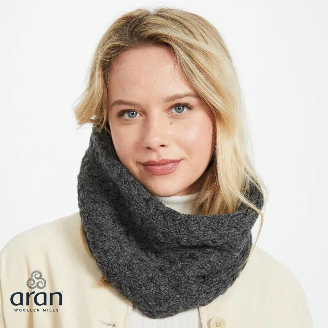 Merino Wool Infinity Cabled Scarf Charcoal 