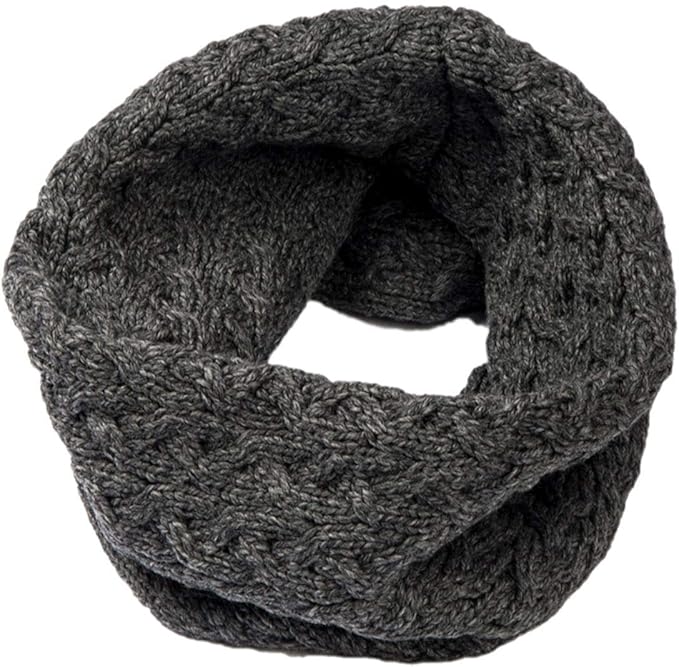 Unisex Merino Wool Infinity Cabled Charcoal Scarf 