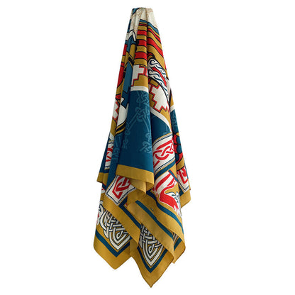 Ladies Celtic Bird Square Scarf Teal & Gold