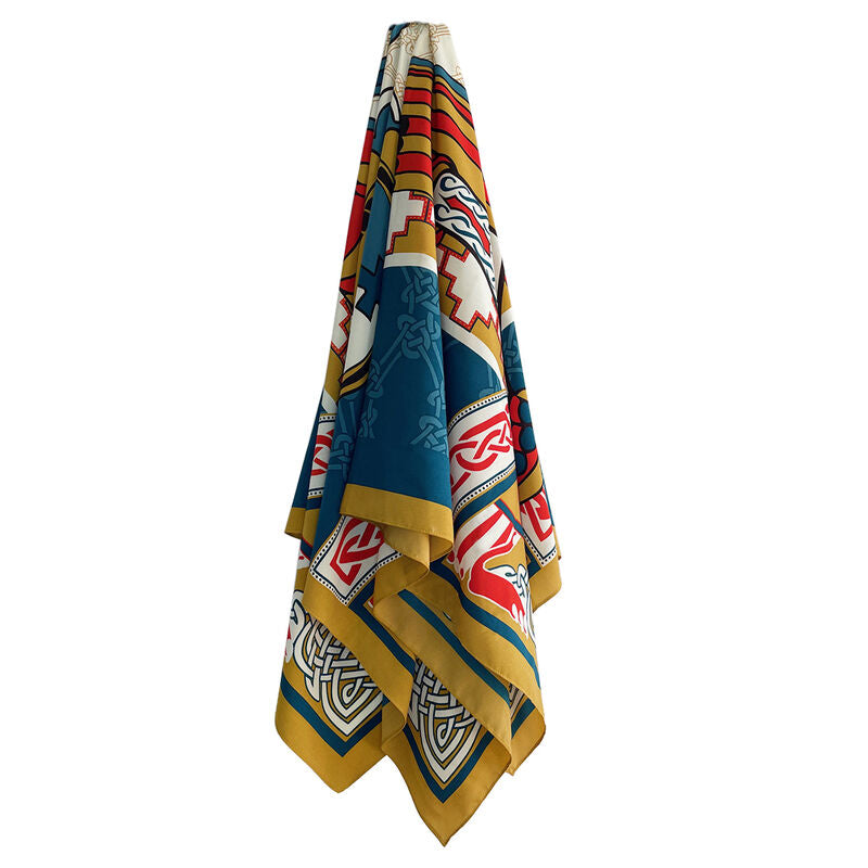 Ladies Celtic Bird Square Scarf Teal & Gold