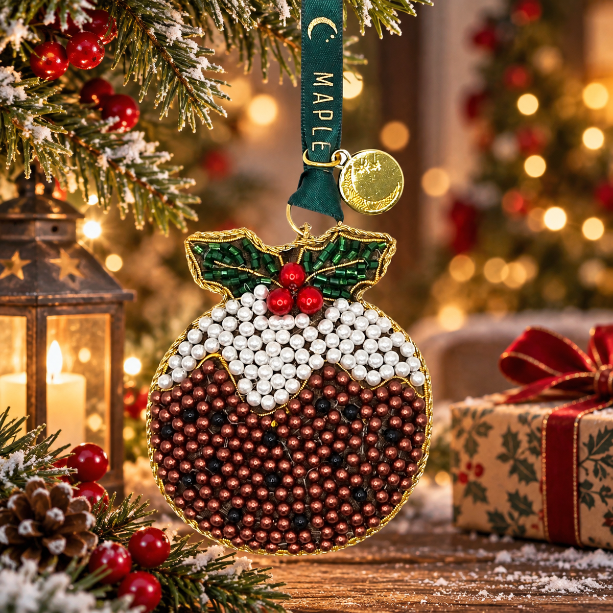 Beaded Christmas Pudding Decoration