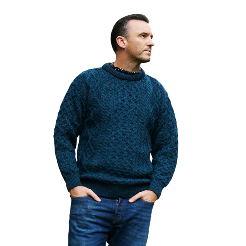 Men's Aran Crew Neck Blackwatch Sweater