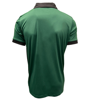 Back view of Ireland green and black polo shirt with black collar and cuffs