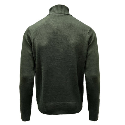 Back view of bottle green Ireland three shamrock jumper with ribbed collar and cuffs