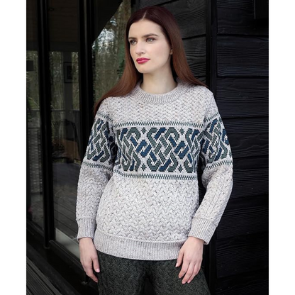 Irish Aran Jacquard Crew Neck Oatmeal Sweater