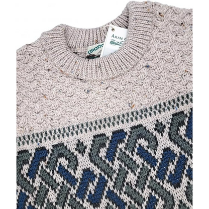Irish Aran Jacquard Crew Neck Oatmeal Sweater
