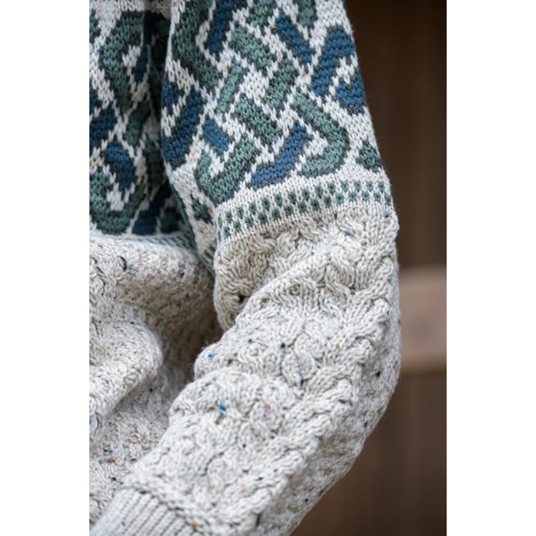 Irish Aran Jacquard Crew Neck Oatmeal Sweater