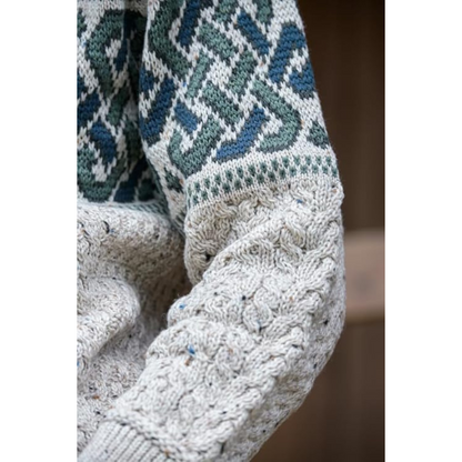 Irish Aran Jacquard Crew Neck Oatmeal Sweater