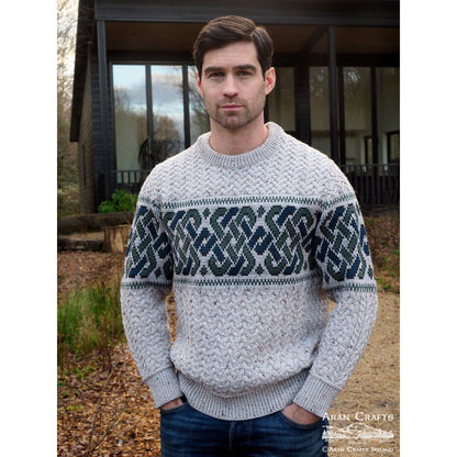 Irish Aran Jacquard Crew Neck Oatmeal Sweater